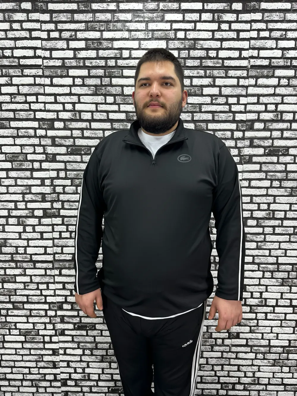 Dalgıç Kumaş Erkek Büyük Beden Yarım Fermuar Altı Lastikli Kabartma Baskı Sweat 2 Renk