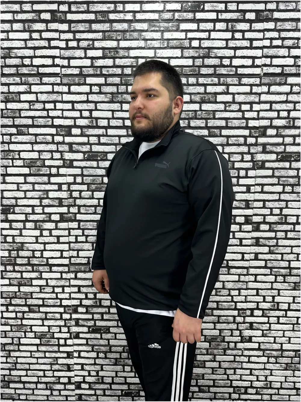 Dalgıç Kumaş Erkek Büyük Beden Yarım Fermuar Altı Lastikli Kabartma Baskı Sweat 2 Renk