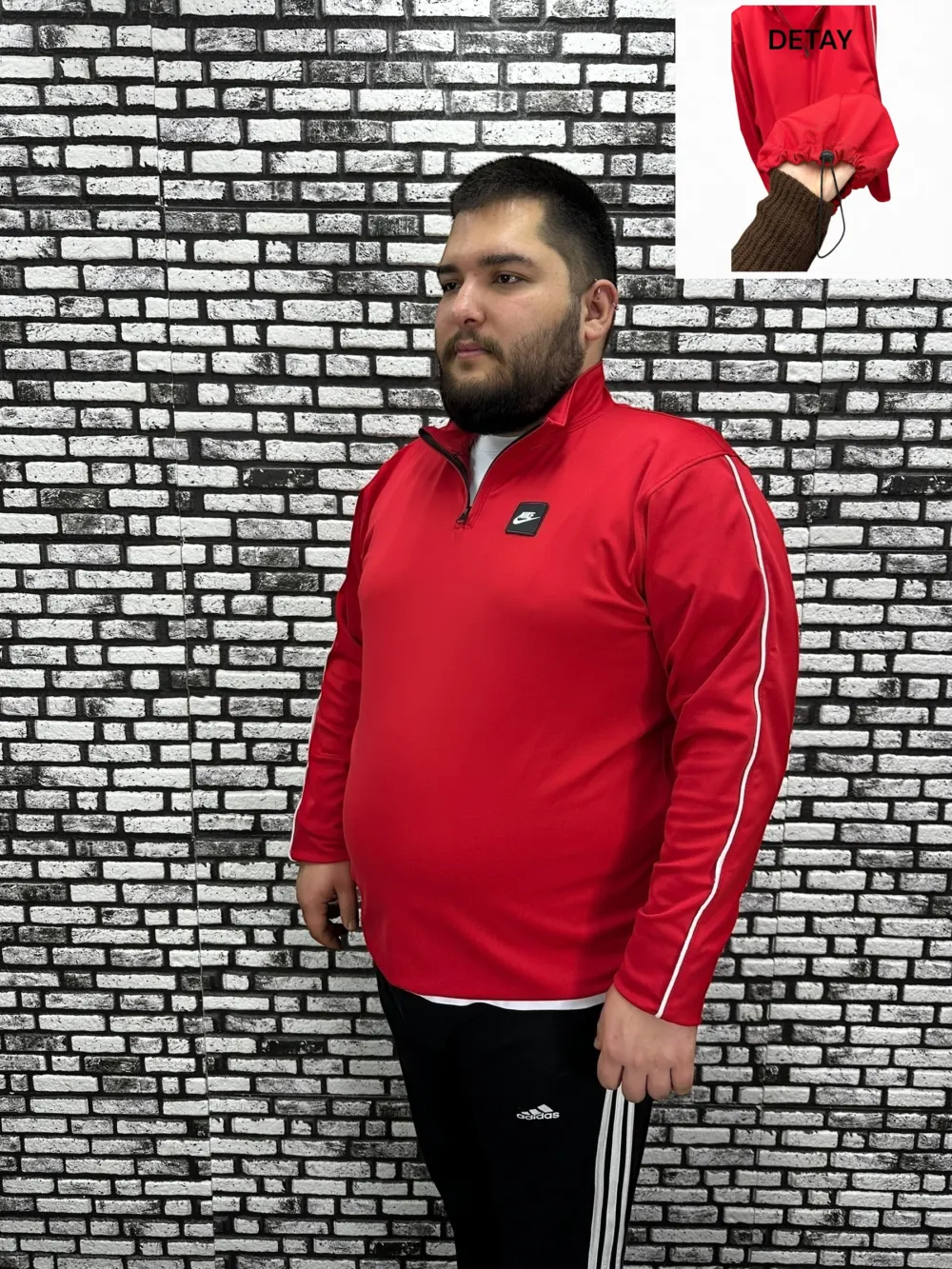 Dalgıç Kumaş Erkek Büyük Beden Yarım Fermuar Altı Lastikli Kauçuk Dikiş Sweat 2 Renk