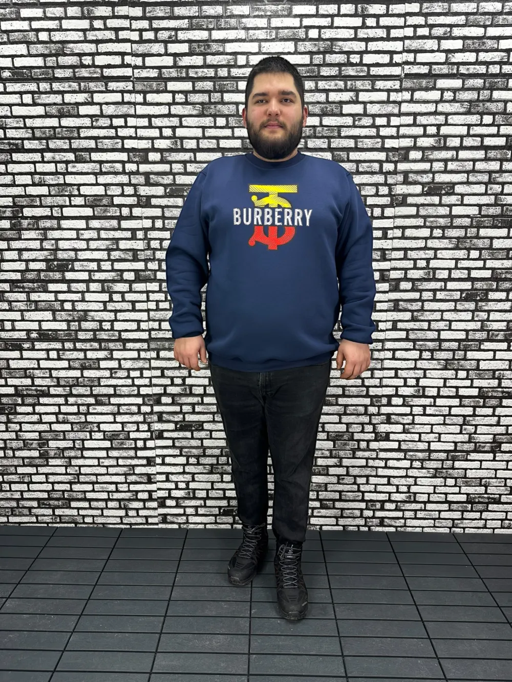 3 İplik Şardonlu Erkek Büyük Beden Yeni Sezon Sweat Kabartma Baskı 3 Renk