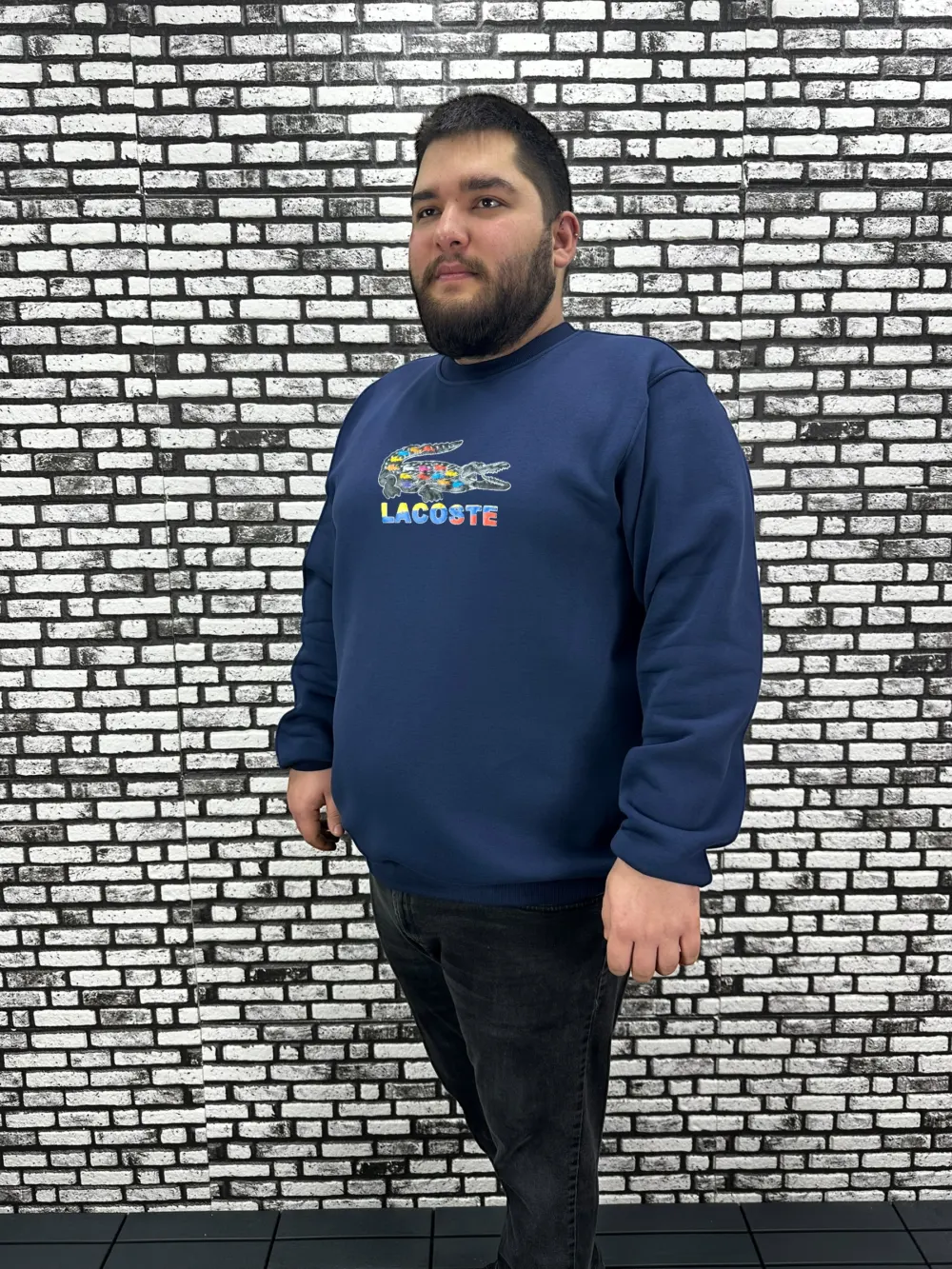 3 İplik Şardonlu Erkek Büyük Beden Yeni Sezon Sweat Kabartma Baskı 3 Renk