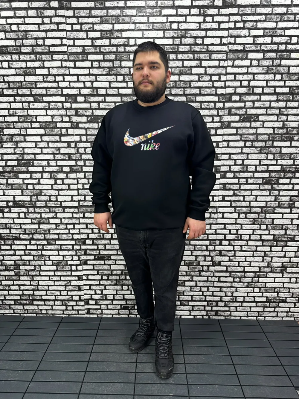 3 İplik Şardonlu Erkek Büyük Beden Yeni Sezon Sweat Kabartma Baskı 3 Renk