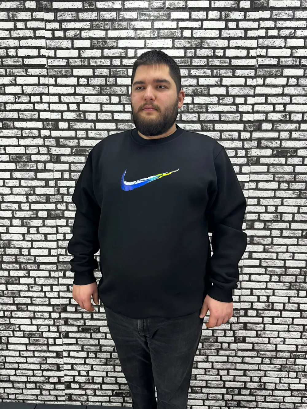 3 İplik Şardonlu Erkek Büyük Beden Yeni Sezon Sweat Kabartma Baskı 3 Renk