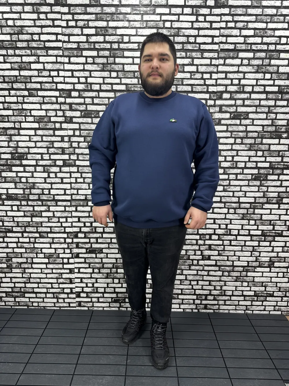 3 İplik Şardonlu Erkek Büyük Beden Yeni Sezon Sweat Dikiş Amblem 3 Renk