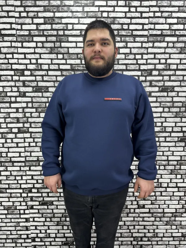 3 İplik Şardonlu Erkek Büyük Beden Yeni Sezon Sweat Dikiş Amblem 3 Renk