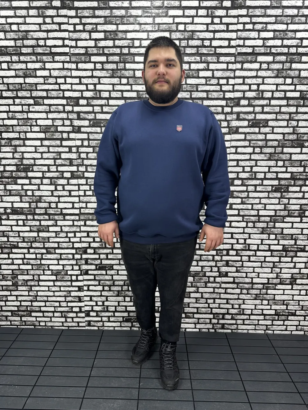 3 İplik Şardonlu Erkek Büyük Beden Yeni Sezon Sweat Dikiş Amblem 3 Renk
