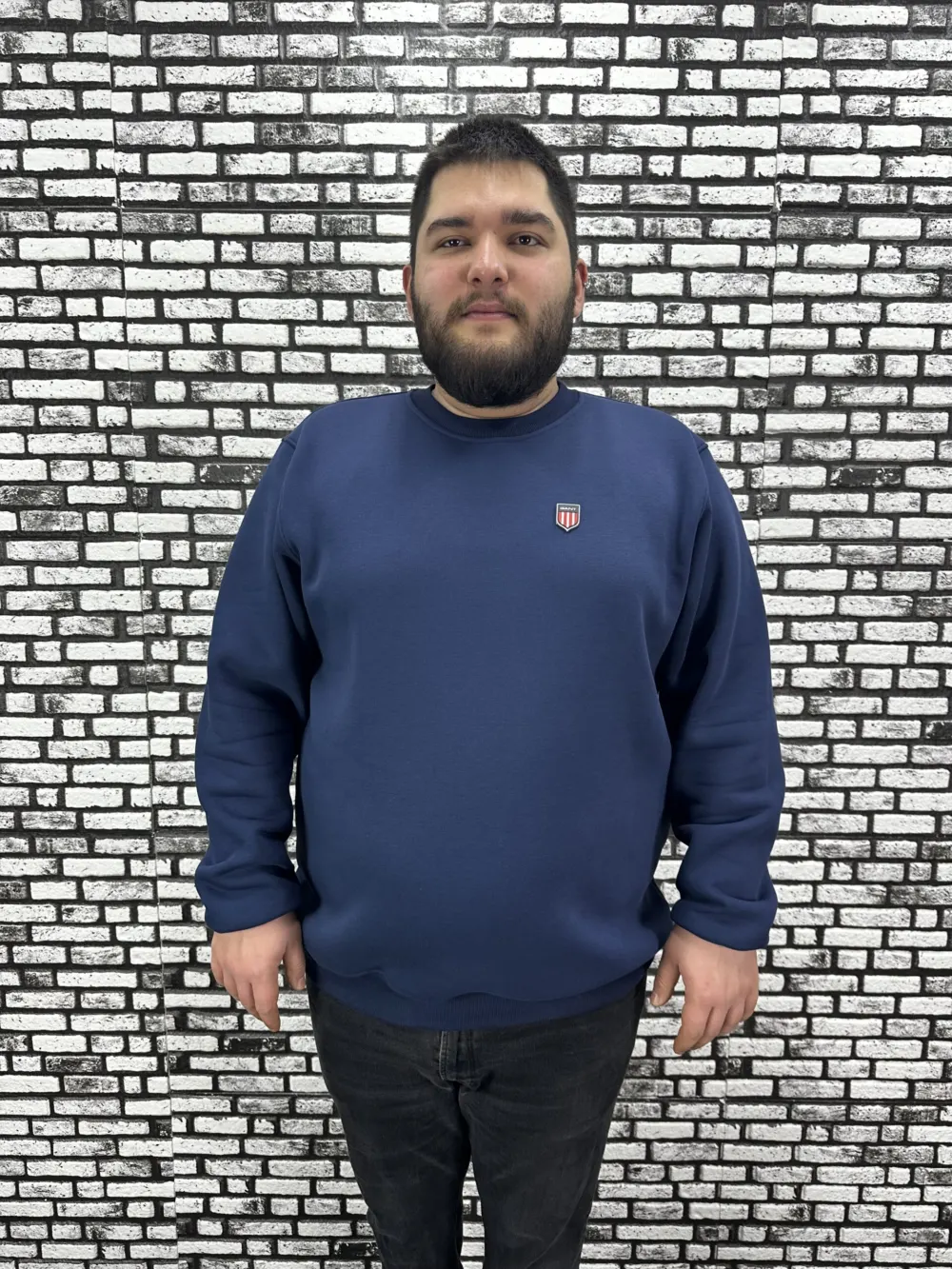 3 İplik Şardonlu Erkek Büyük Beden Yeni Sezon Sweat Dikiş Amblem 3 Renk