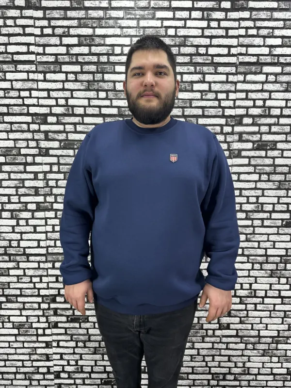 3 İplik Şardonlu Erkek Büyük Beden Yeni Sezon Sweat Dikiş Amblem 3 Renk