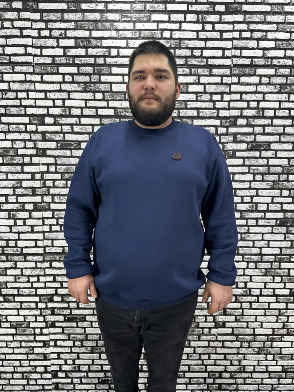 3 İplik Şardonlu Erkek Büyük Beden Yeni Sezon Sweat Dikiş Amblem 3 Renk