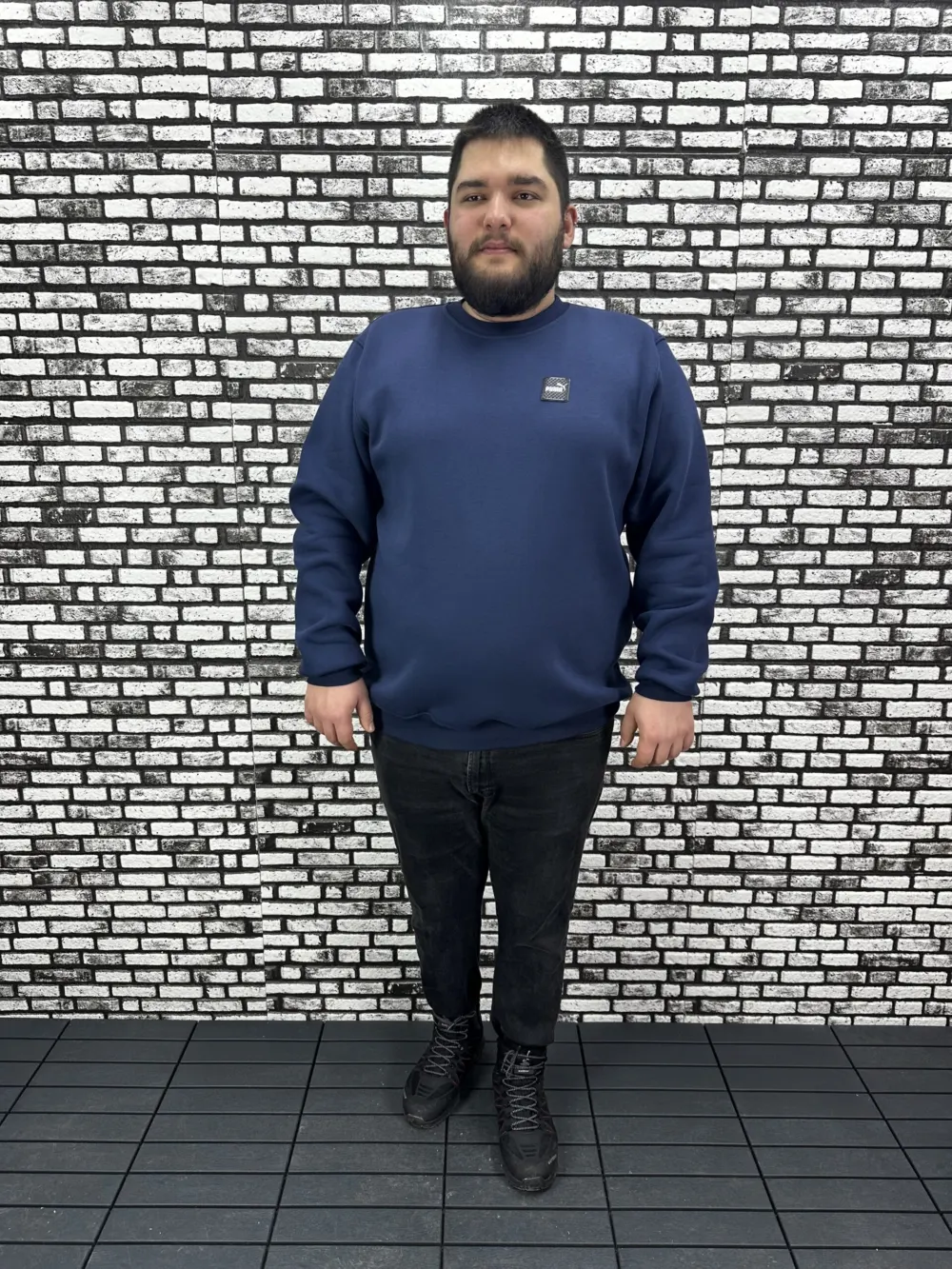 3 İplik Şardonlu Erkek Büyük Beden Yeni Sezon Sweat Dikiş Amblem 3 Renk