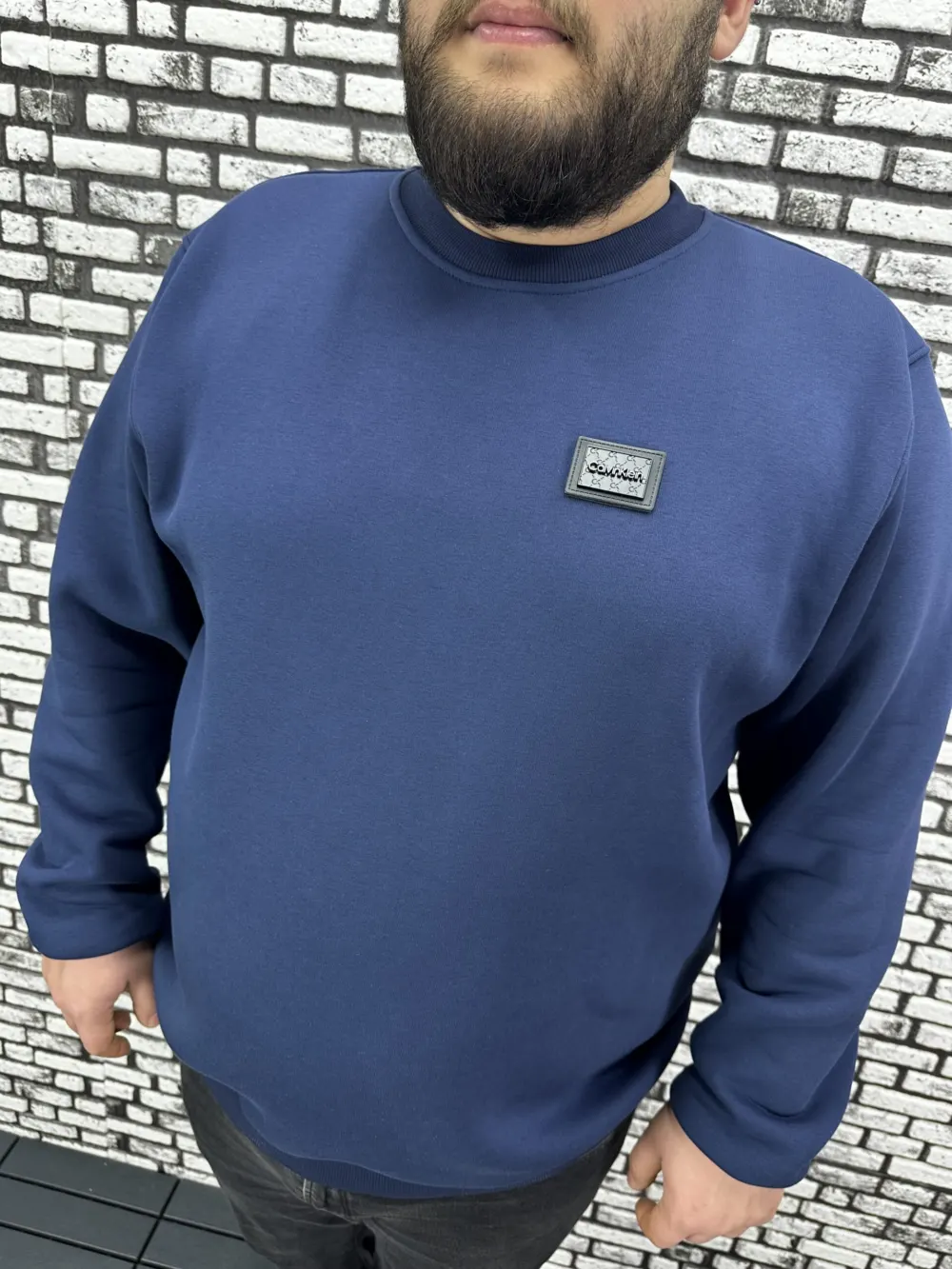 3 İplik Şardonlu Erkek Büyük Beden Yeni Sezon Sweat Dikiş Amblem 3 Renk
