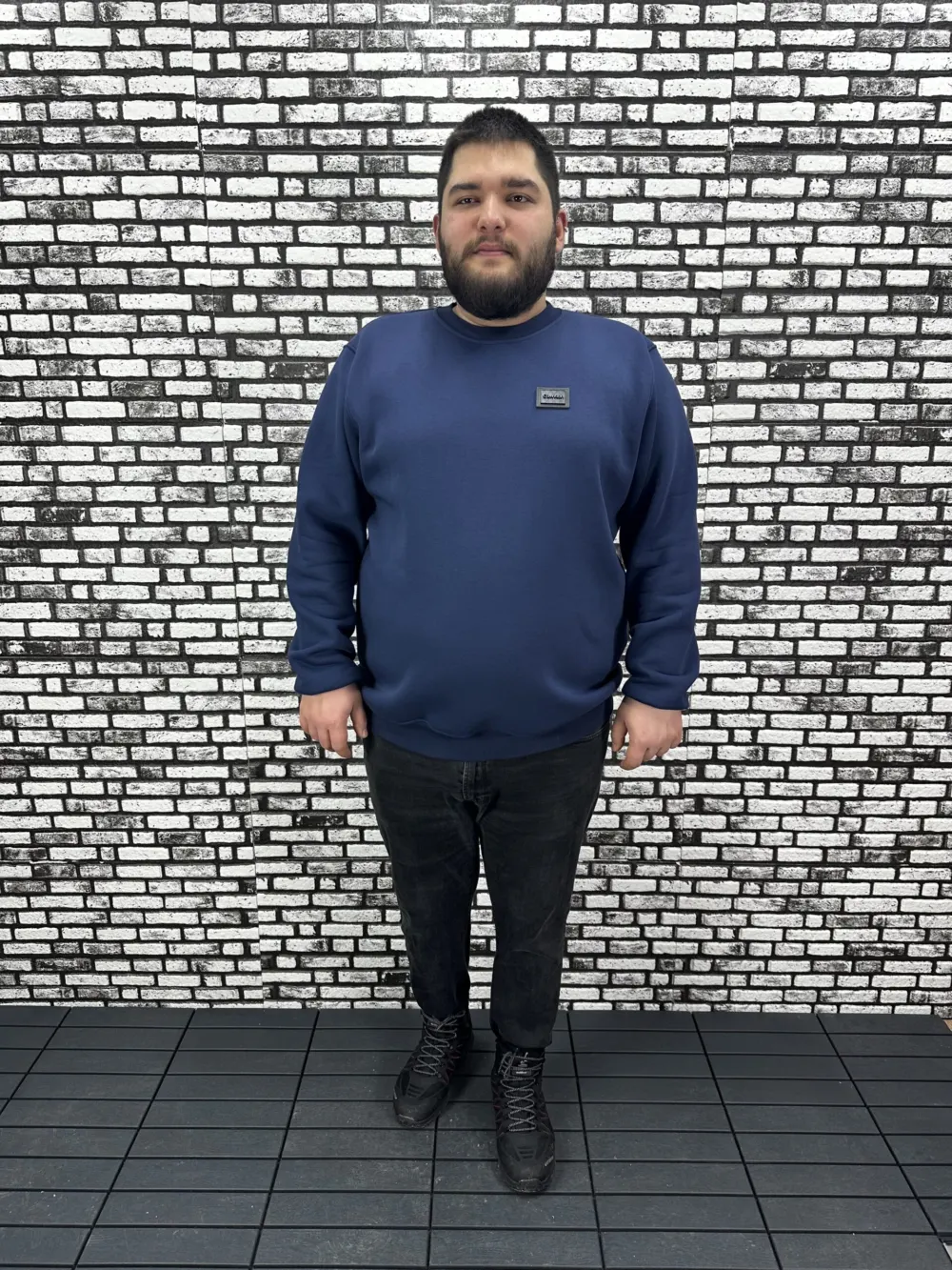 3 İplik Şardonlu Erkek Büyük Beden Yeni Sezon Sweat Dikiş Amblem 3 Renk