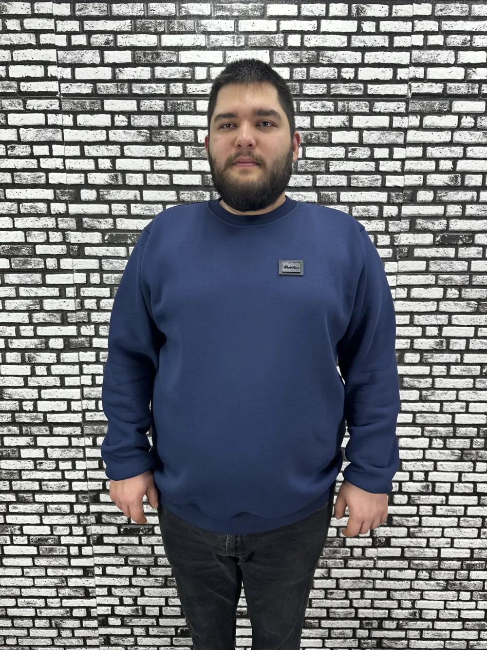 3 İplik Şardonlu Erkek Büyük Beden Yeni Sezon Sweat Dikiş Amblem 3 Renk