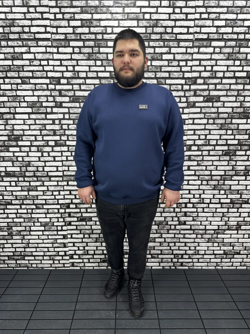 3 İplik Şardonlu Erkek Büyük Beden Yeni Sezon Sweat Dikiş Amblem 3 Renk