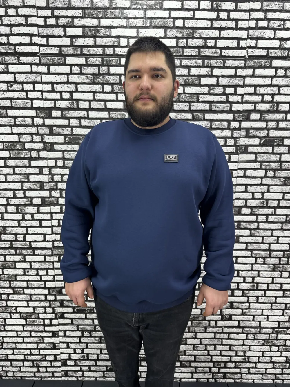 3 İplik Şardonlu Erkek Büyük Beden Yeni Sezon Sweat Dikiş Amblem 3 Renk