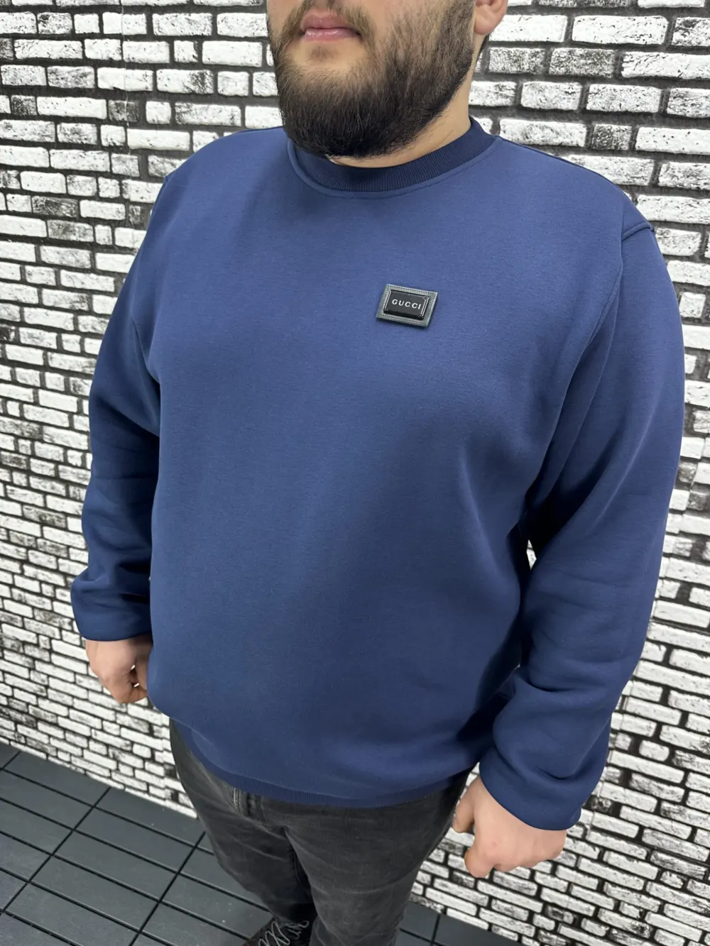3 İplik Şardonlu Erkek Büyük Beden Yeni Sezon Sweat Dikiş Amblem 3 Renk