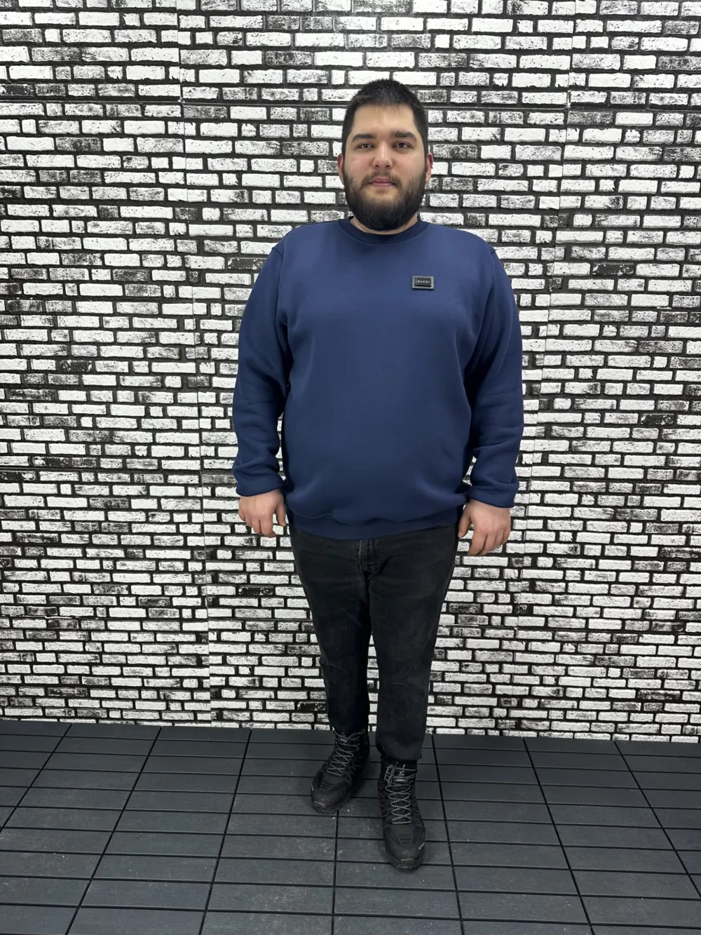3 İplik Şardonlu Erkek Büyük Beden Yeni Sezon Sweat Dikiş Amblem 3 Renk