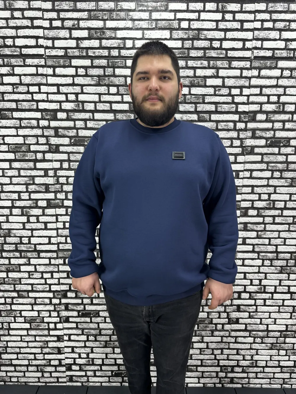 3 İplik Şardonlu Erkek Büyük Beden Yeni Sezon Sweat Dikiş Amblem 3 Renk