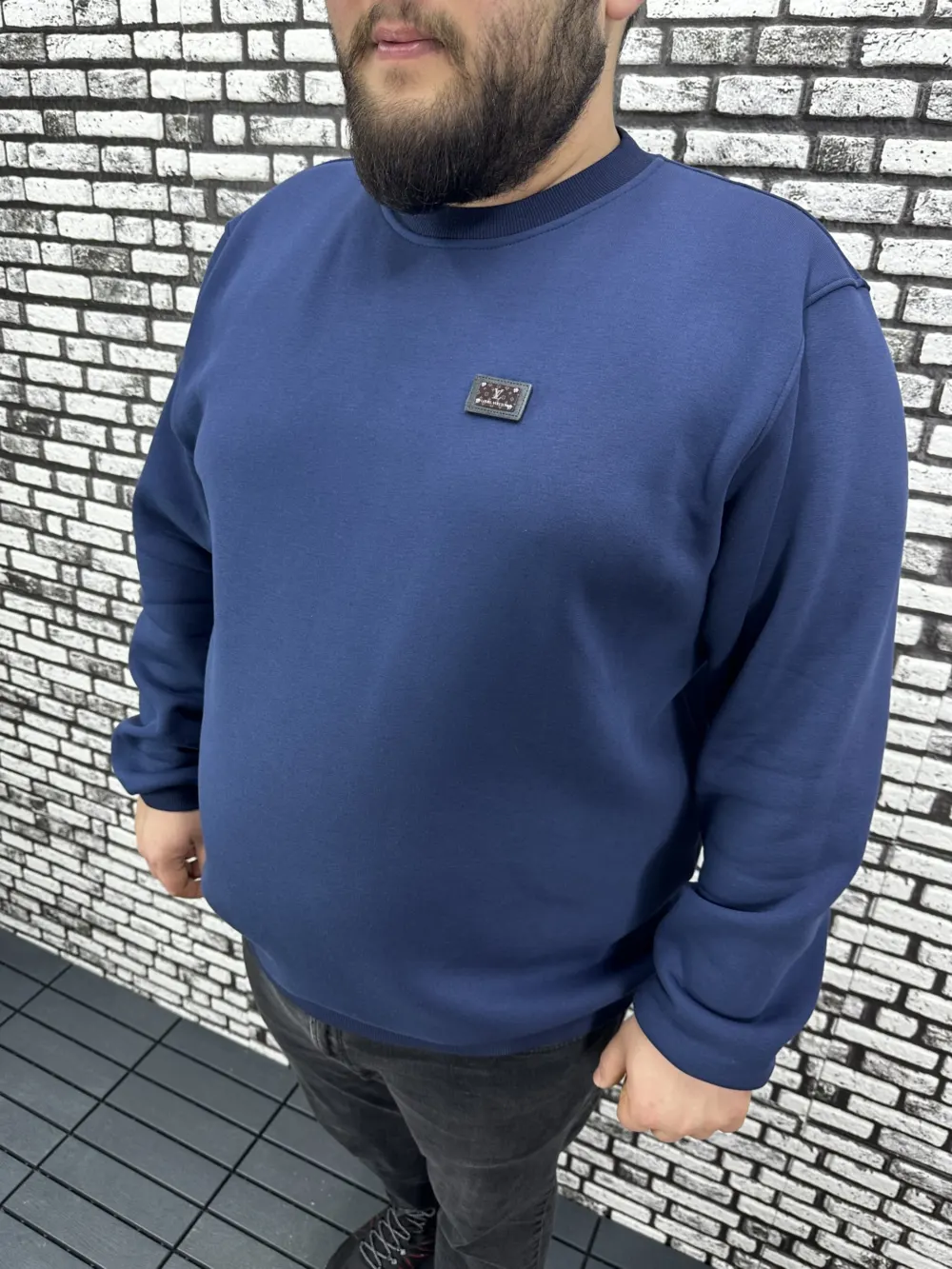 3 İplik Şardonlu Erkek Büyük Beden Yeni Sezon Sweat Dikiş Amblem 3 Renk