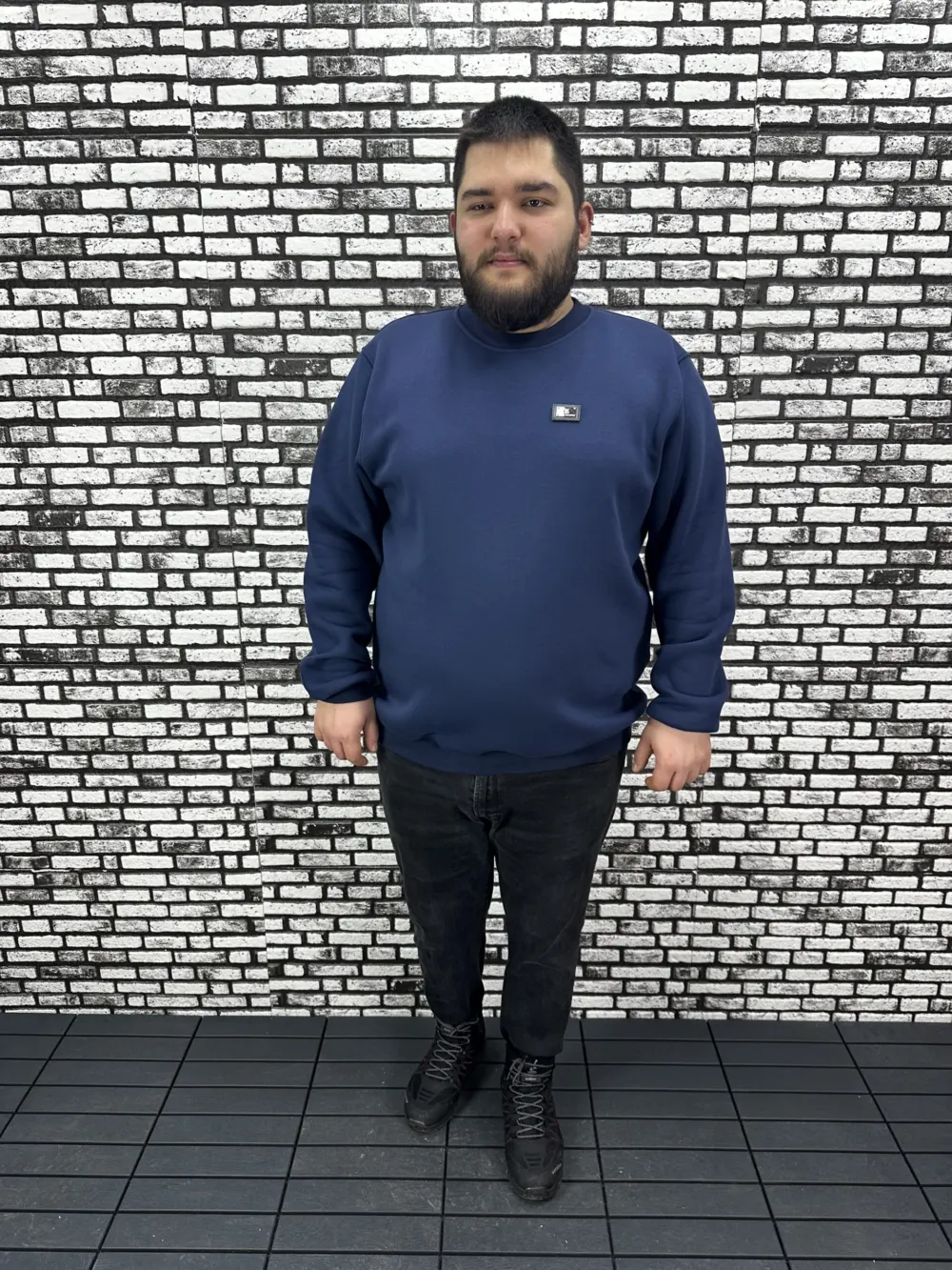 3 İplik Şardonlu Erkek Büyük Beden Yeni Sezon Sweat Dikiş Amblem 3 Renk
