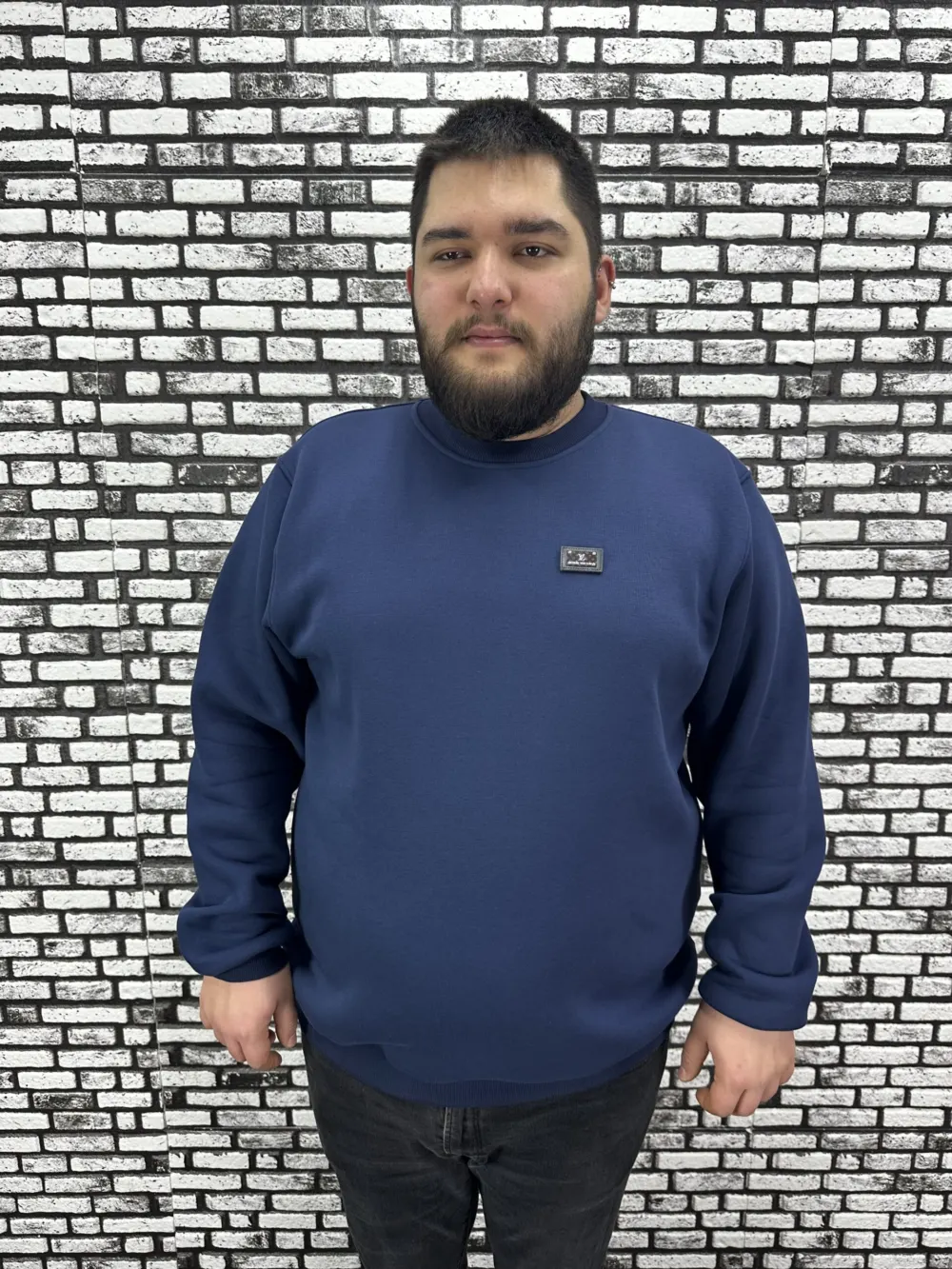 3 İplik Şardonlu Erkek Büyük Beden Yeni Sezon Sweat Dikiş Amblem 3 Renk