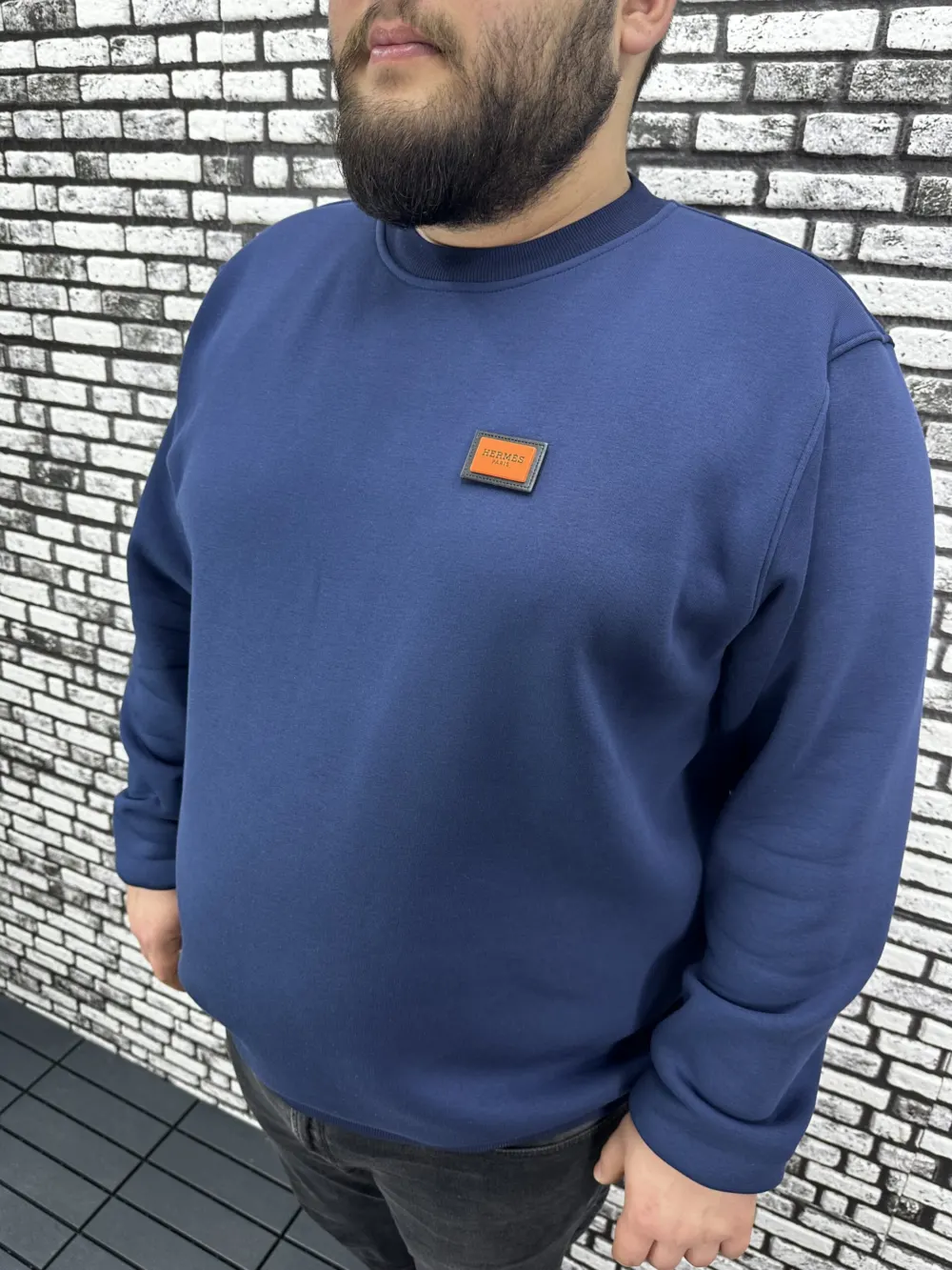 3 İplik Şardonlu Erkek Büyük Beden Yeni Sezon Sweat Dikiş Amblem 3 Renk
