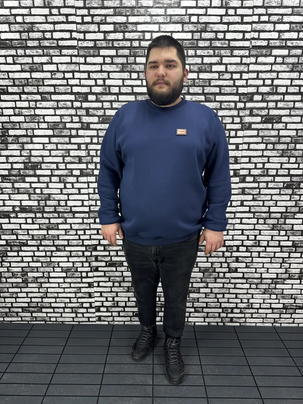 3 İplik Şardonlu Erkek Büyük Beden Yeni Sezon Sweat Dikiş Amblem 3 Renk