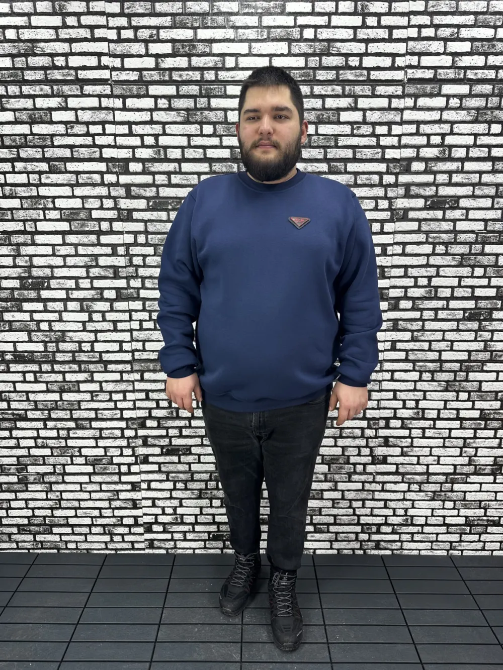 3 İplik Şardonlu Erkek Büyük Beden Yeni Sezon Sweat Dikiş Amblem 3 Renk