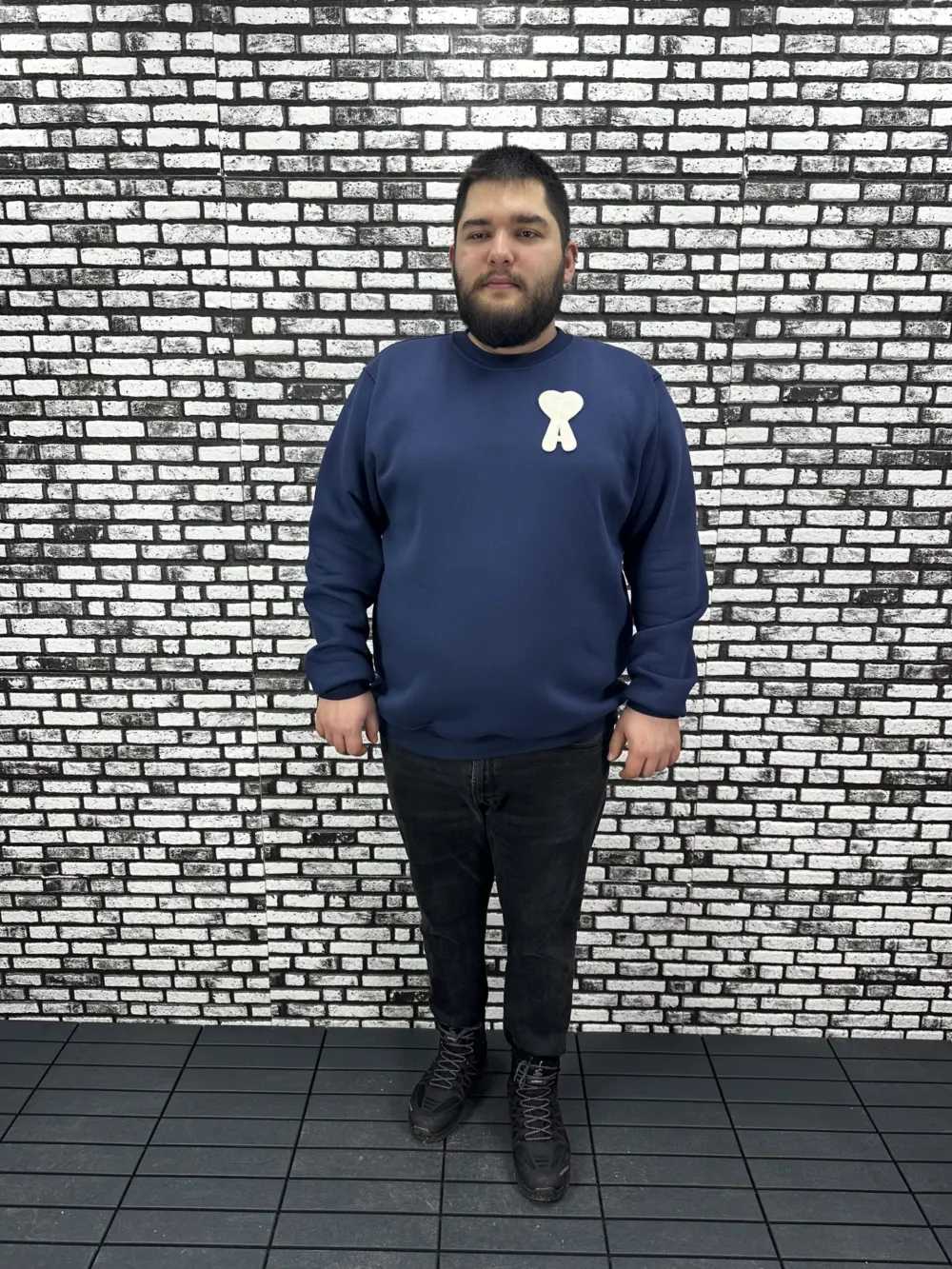 3 İplik Şardonlu Erkek Büyük Beden Yeni Sezon Sweat Dikiş Amblem 3 Renk