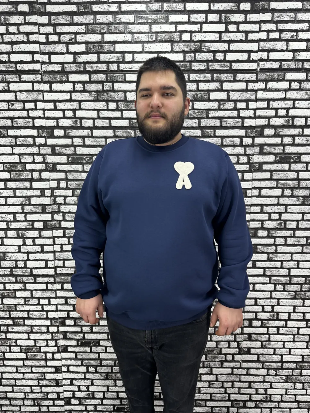 3 İplik Şardonlu Erkek Büyük Beden Yeni Sezon Sweat Dikiş Amblem 3 Renk