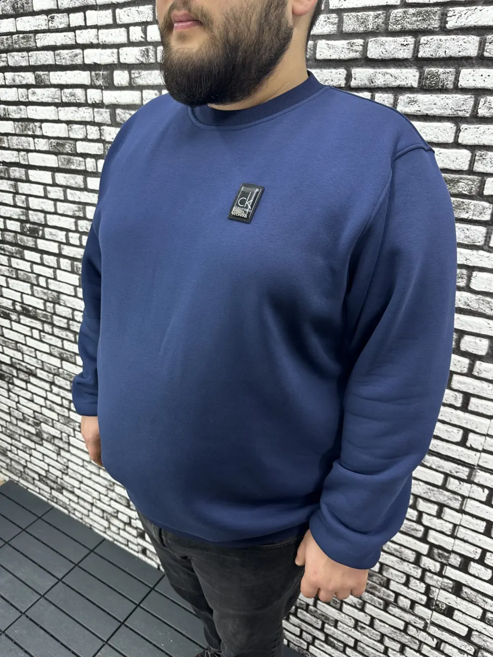 3 İplik Şardonlu Erkek Büyük Beden Yeni Sezon Sweat Dikiş Amblem 3 Renk