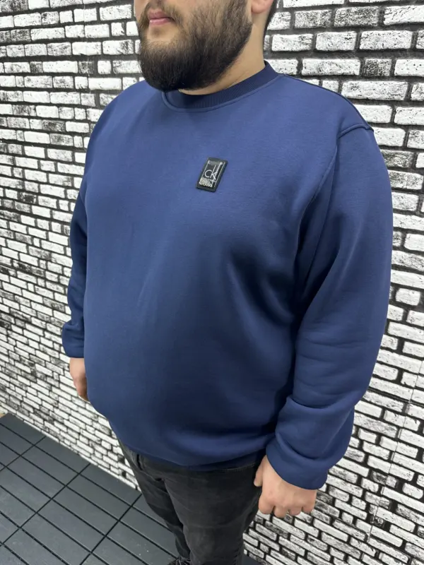 3 İplik Şardonlu Erkek Büyük Beden Yeni Sezon Sweat Dikiş Amblem 3 Renk