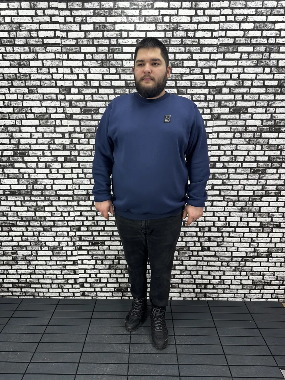 3 İplik Şardonlu Erkek Büyük Beden Yeni Sezon Sweat Dikiş Amblem 3 Renk