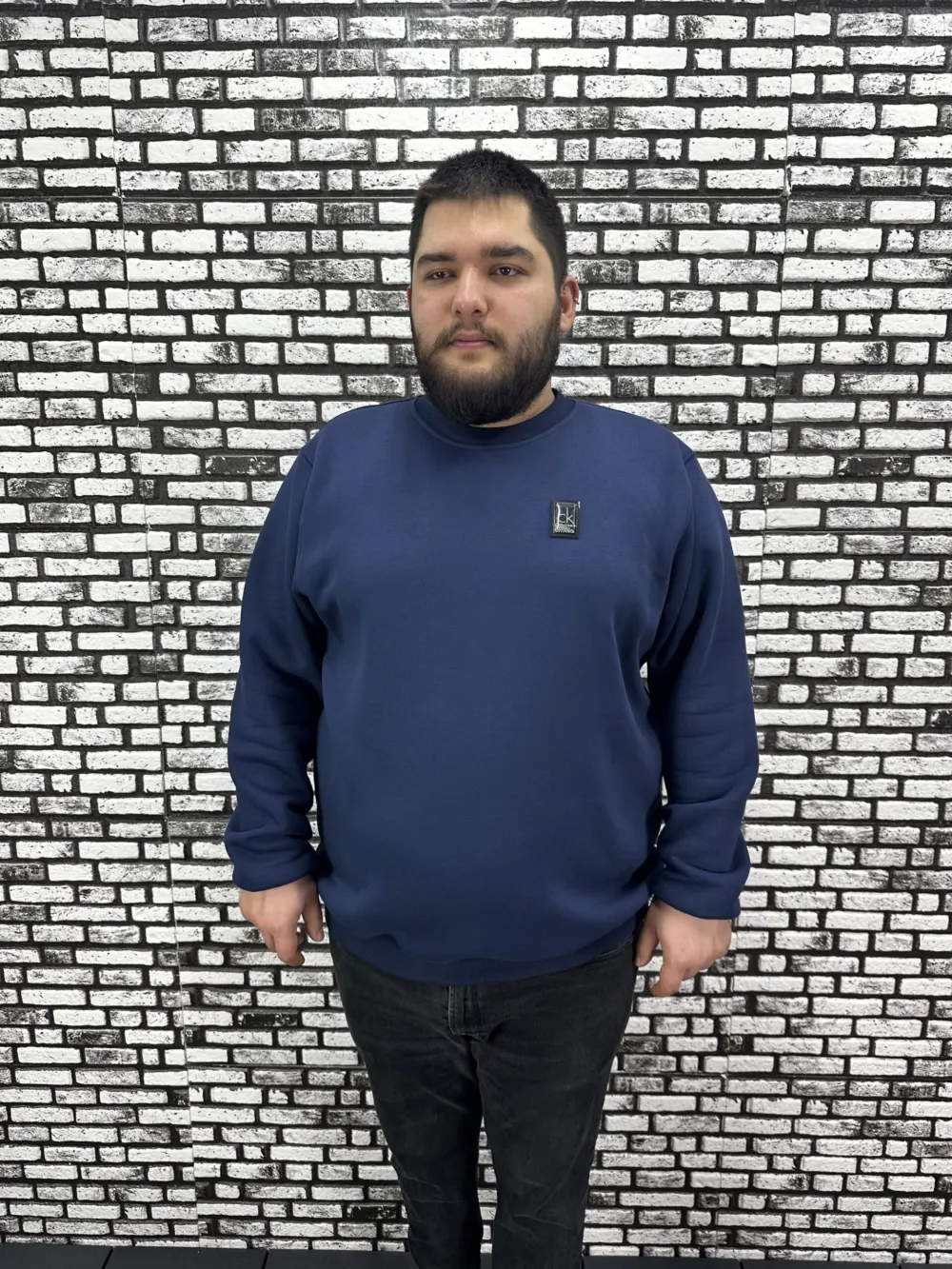 3 İplik Şardonlu Erkek Büyük Beden Yeni Sezon Sweat Dikiş Amblem 3 Renk