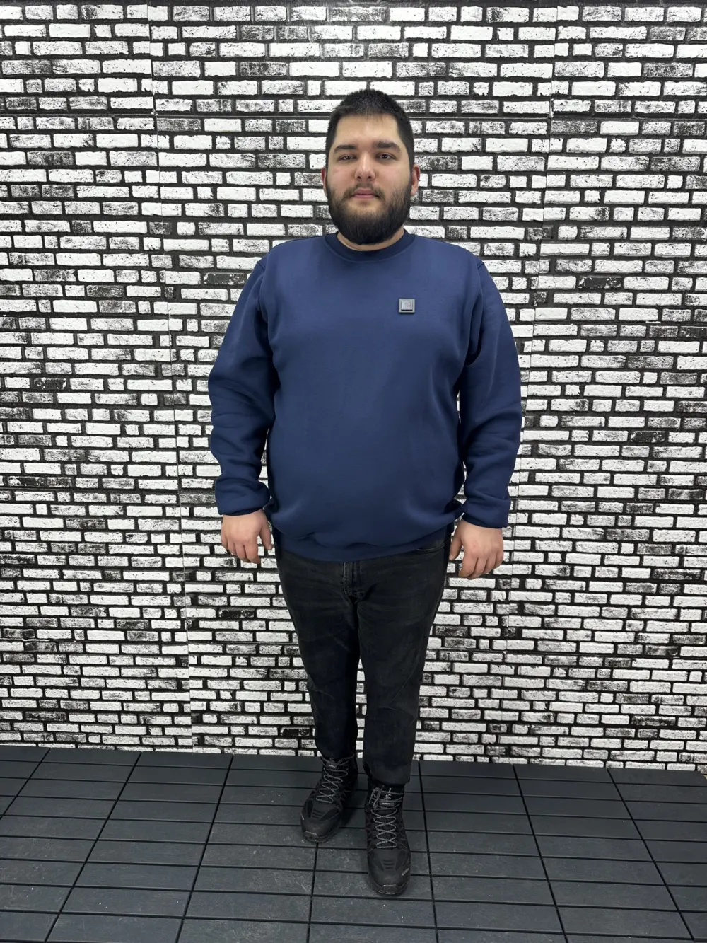3 İplik Şardonlu Erkek Büyük Beden Yeni Sezon Sweat Dikiş Amblem 3 Renk