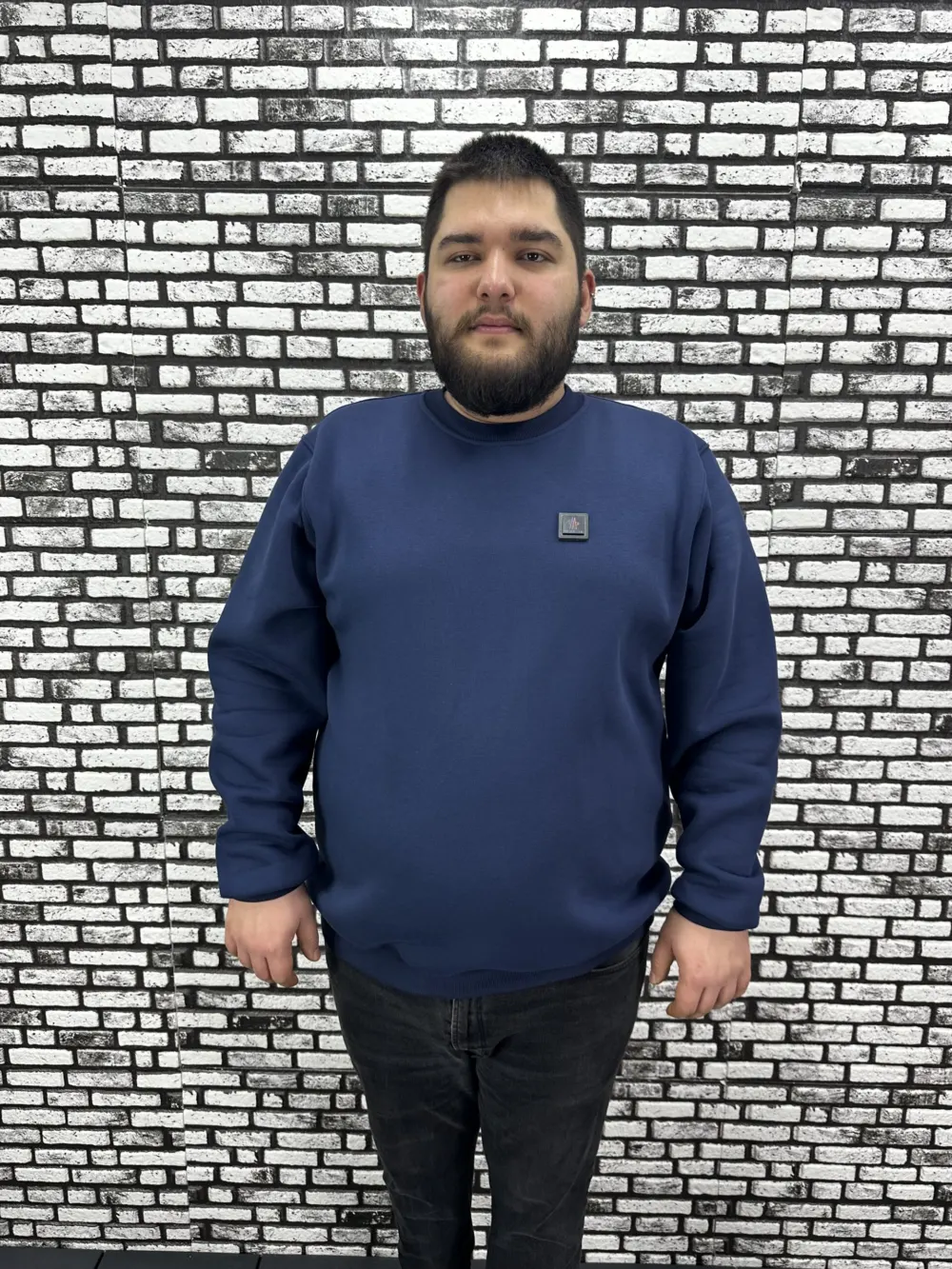 3 İplik Şardonlu Erkek Büyük Beden Yeni Sezon Sweat Dikiş Amblem 3 Renk