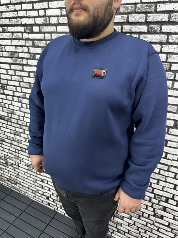 3 İplik Şardonlu Erkek Büyük Beden Yeni Sezon Sweat Dikiş Amblem 3 Renk