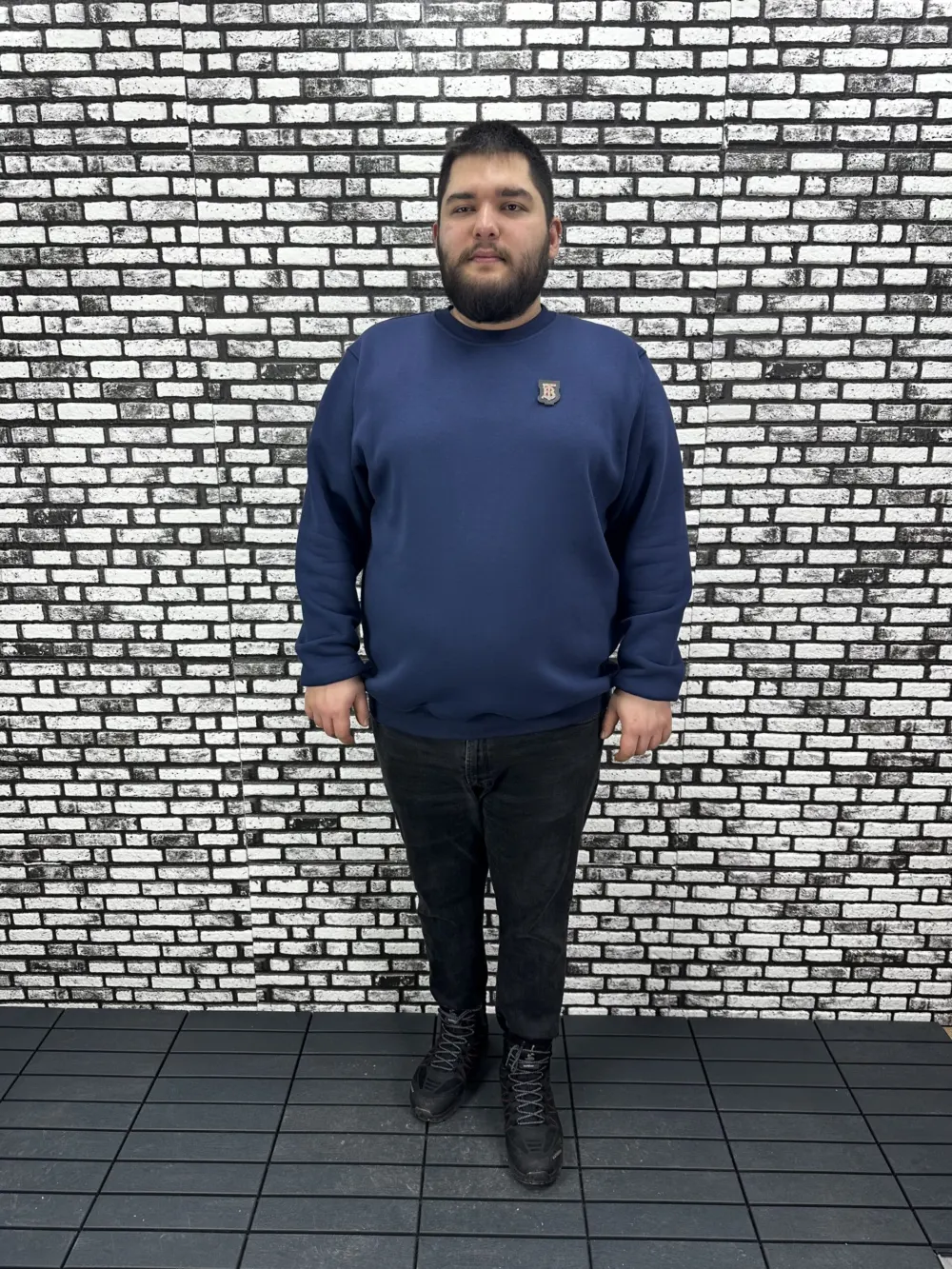 3 İplik Şardonlu Erkek Büyük Beden Yeni Sezon Sweat Dikiş Amblem 3 Renk