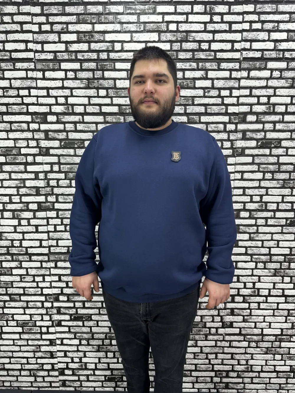 3 İplik Şardonlu Erkek Büyük Beden Yeni Sezon Sweat Dikiş Amblem 3 Renk