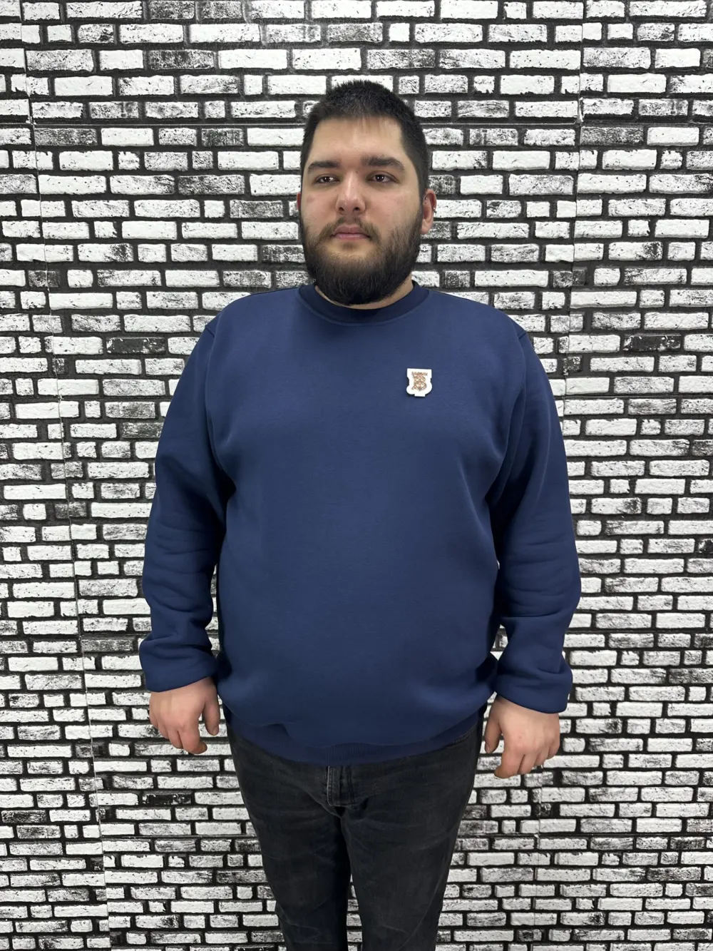 3 İplik Şardonlu Erkek Büyük Beden Yeni Sezon Sweat Dikiş Amblem 3 Renk