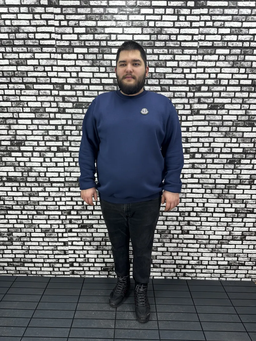 3 İplik Şardonlu Erkek Büyük Beden Yeni Sezon Sweat Dikiş Amblem 3 Renk