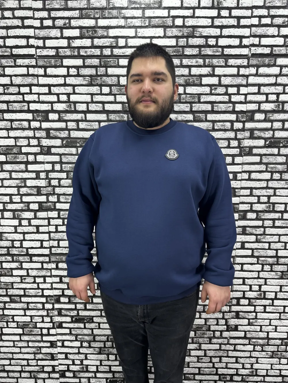 3 İplik Şardonlu Erkek Büyük Beden Yeni Sezon Sweat Dikiş Amblem 3 Renk