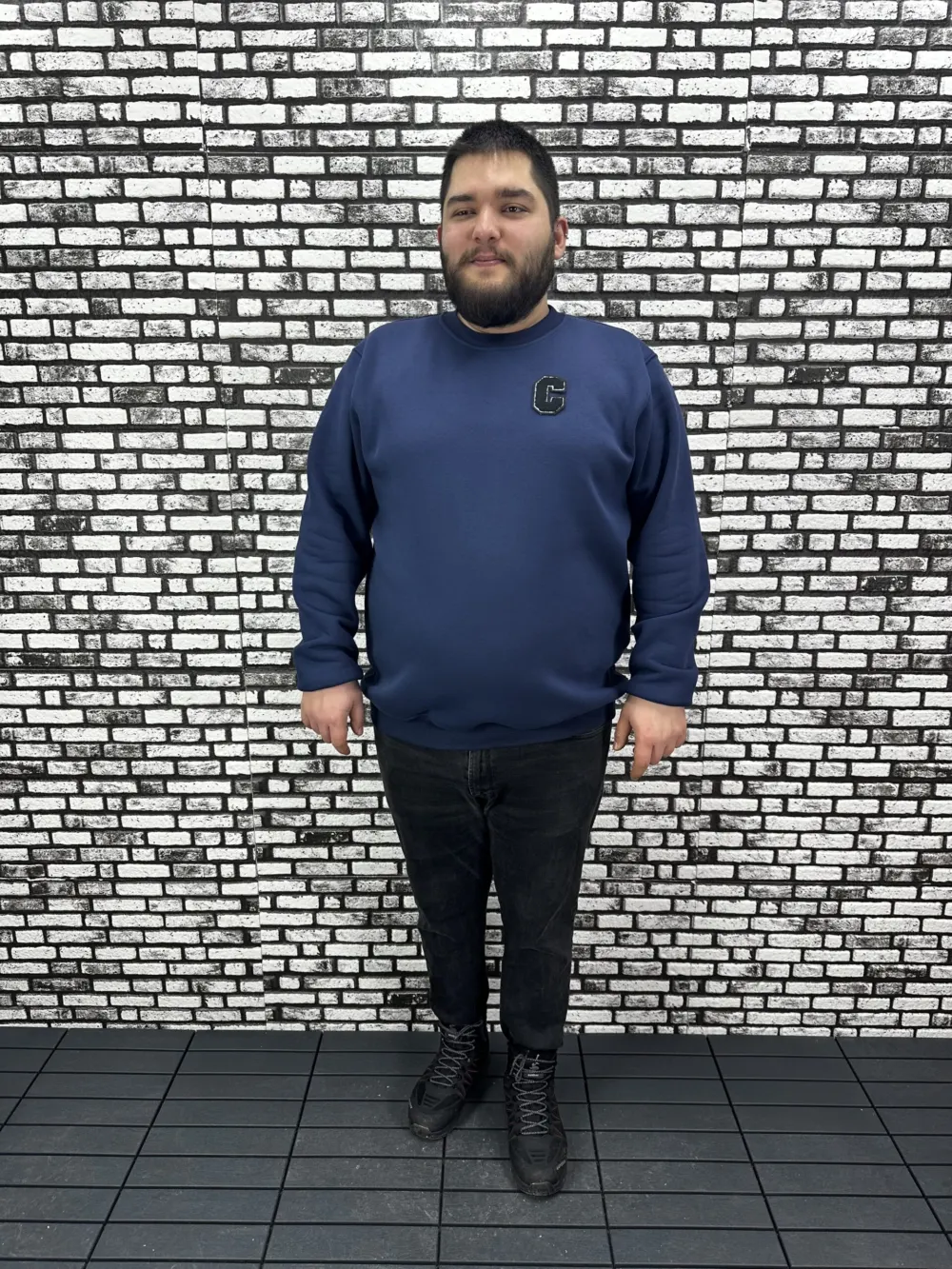3 İplik Şardonlu Erkek Büyük Beden Yeni Sezon Sweat Dikiş Amblem 3 Renk