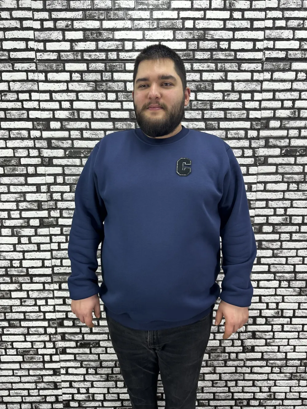3 İplik Şardonlu Erkek Büyük Beden Yeni Sezon Sweat Dikiş Amblem 3 Renk