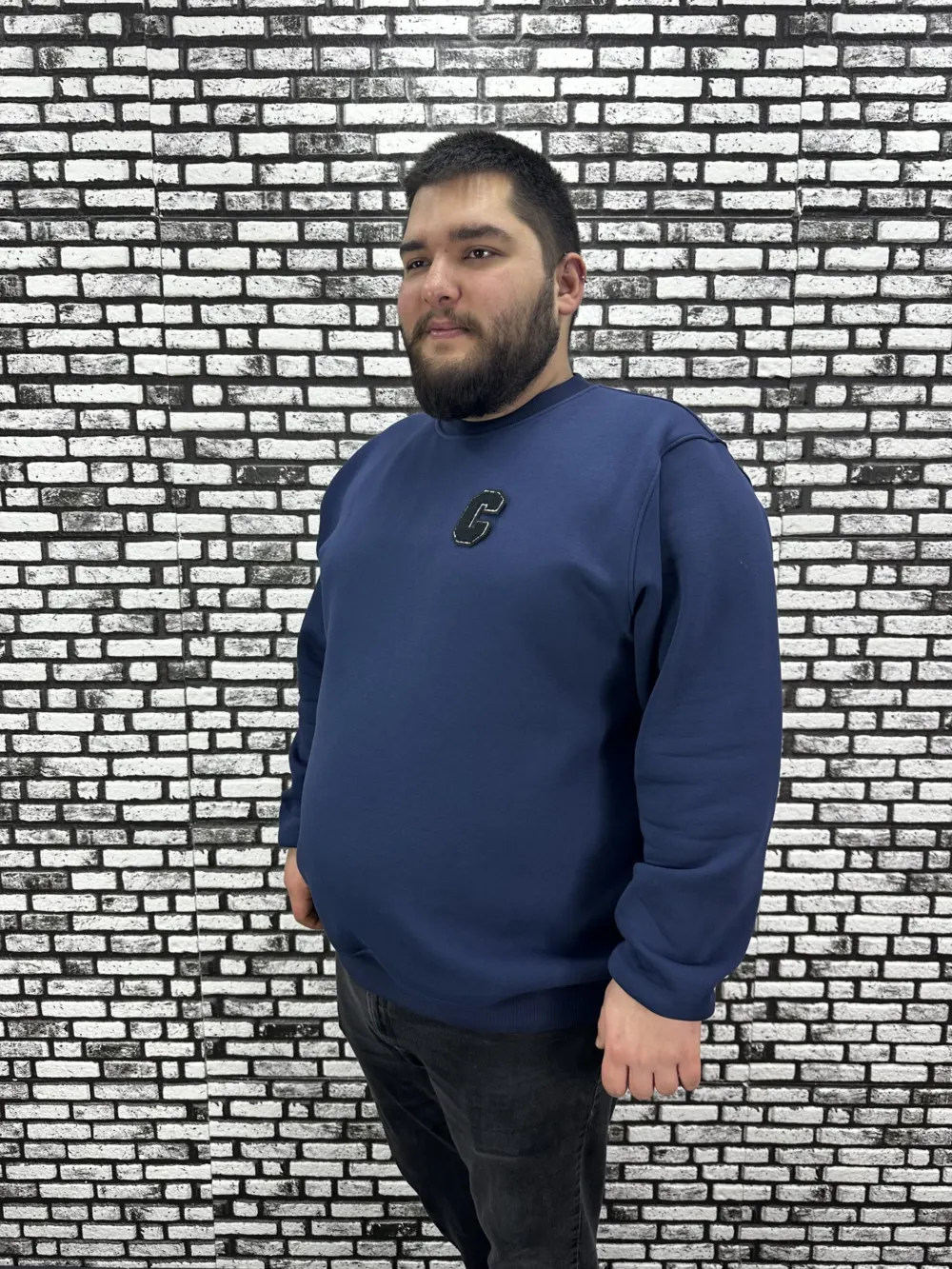 3 İplik Şardonlu Erkek Büyük Beden Yeni Sezon Sweat Dikiş Amblem 3 Renk