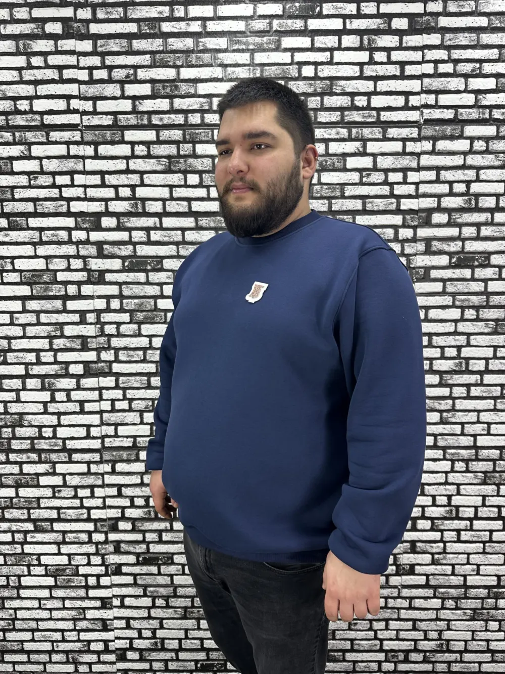 3 İplik Şardonlu Erkek Büyük Beden Yeni Sezon Sweat Dikiş Amblem 3 Renk