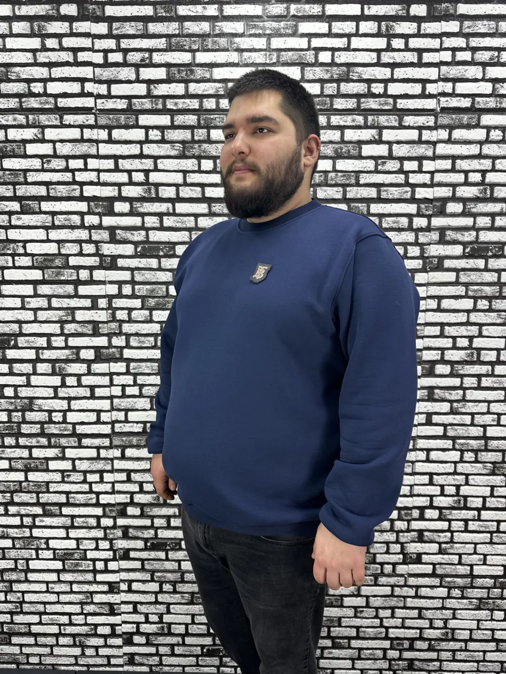 3 İplik Şardonlu Erkek Büyük Beden Yeni Sezon Sweat Dikiş Amblem 3 Renk