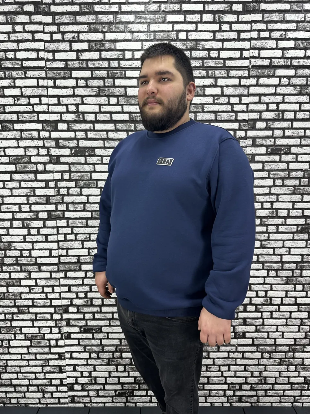 3 İplik Şardonlu Erkek Büyük Beden Yeni Sezon Sweat Dikiş Amblem 3 Renk