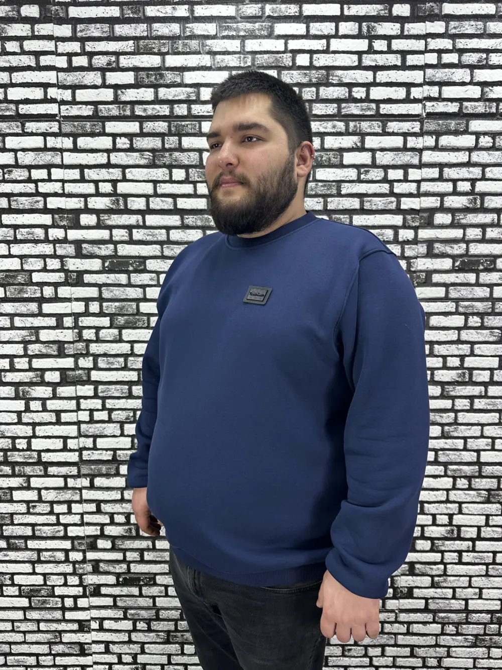 3 İplik Şardonlu Erkek Büyük Beden Yeni Sezon Sweat Dikiş Amblem 3 Renk