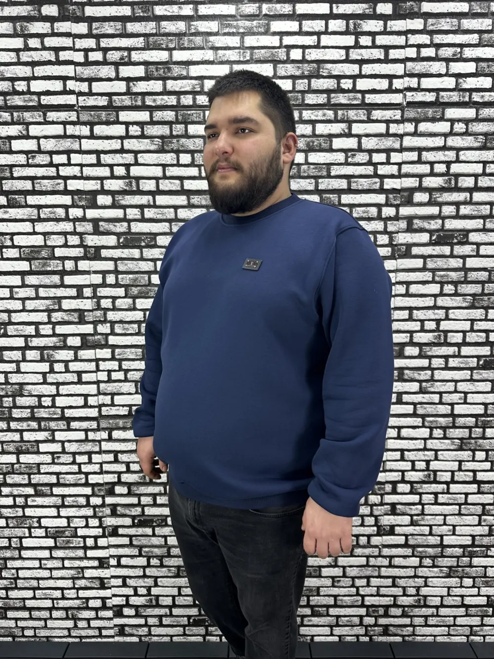 3 İplik Şardonlu Erkek Büyük Beden Yeni Sezon Sweat Dikiş Amblem 3 Renk